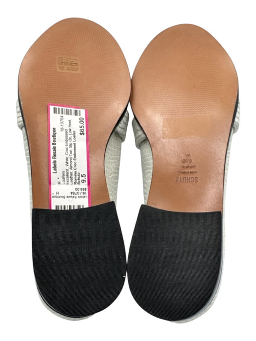 Schutz Shoe Size 9.5 White Croc Embossed Leather Almond Toe Slip On Loafers White / 9.5