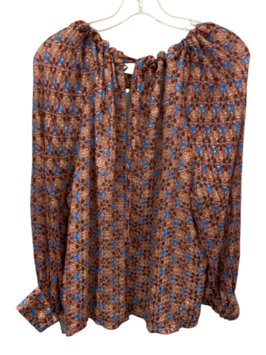Marie Oliver Size M Pink, Brown, Blue Silk & Viscose Long Sleeve Tie Neck Top Pink, Brown, Blue / M