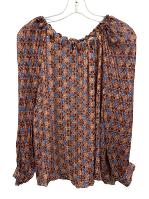 Marie Oliver Size M Pink, Brown, Blue Silk & Viscose Long Sleeve Tie Neck Top Pink, Brown, Blue / M