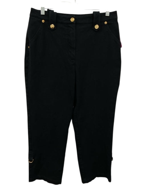 St. John Sport Size 10 Black & Gold Cotton Zip Fly Buttons Buckle Pants Black & Gold / 10