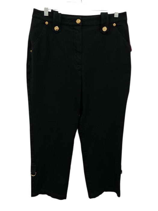St. John Sport Size 10 Black & Gold Cotton Zip Fly Buttons Buckle Pants Black & Gold / 10