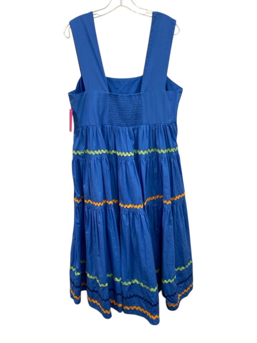 By Anthropologie Size L Blue & Multi Cotton Sleeveless Pleats Square Neck Dress Blue & Multi / L
