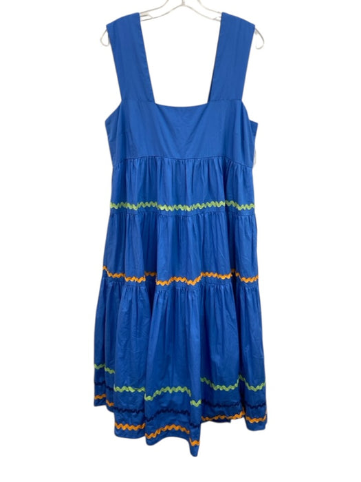 By Anthropologie Size L Blue & Multi Cotton Sleeveless Pleats Square Neck Dress Blue & Multi / L