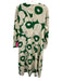 Marimekko Size 42 White & Green Cotton Long Sleeve Floral Back Zip Maxi Dress White & Green / 42