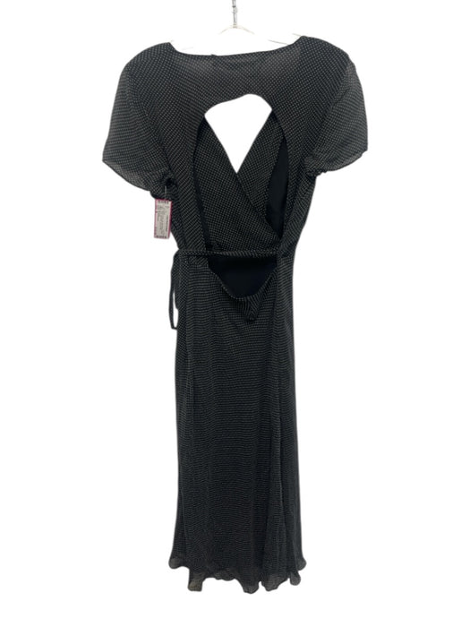 The Reformation Size M Black & White Silk Short Sleeve Open Front Sash Inc Dress Black & White / M