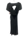 The Reformation Size M Black & White Silk Short Sleeve Open Front Sash Inc Dress Black & White / M