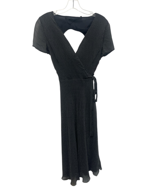 The Reformation Size M Black & White Silk Short Sleeve Open Front Sash Inc Dress Black & White / M
