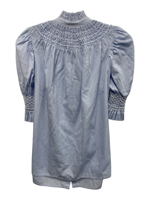 Andion Size XS Blue & White Cotton Smocked Detail Gingham Button Up Top Blue & White / XS