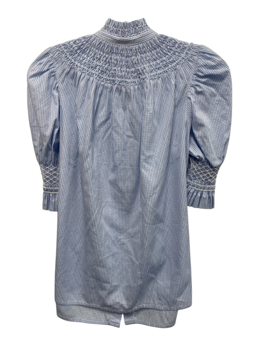 Andion Size XS Blue & White Cotton Smocked Detail Gingham Button Up Top Blue & White / XS