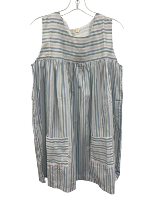 Lake Size M White, Blue, Pink Cotton Stripe Sleeveless Pockets Midi Dress White, Blue, Pink / M