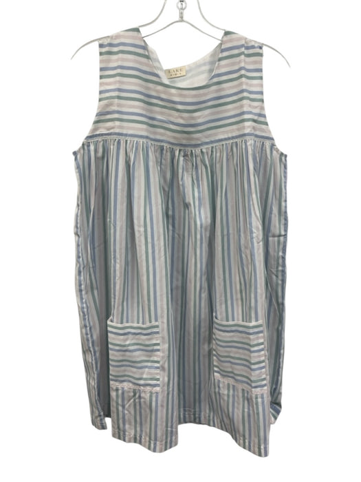 Lake Size M White, Blue, Pink Cotton Stripe Sleeveless Pockets Midi Dress White, Blue, Pink / M