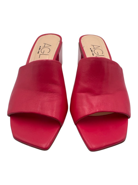 AGL Shoe Size 39 Pink Leather Block Heel Open Toe Square Toe Sandals Pink / 39