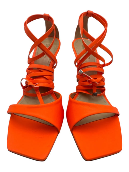 Schutz Shoe Size 11B Orange Leather Stiletto Ankle Wrap Square Toe Sandals Orange / 11B