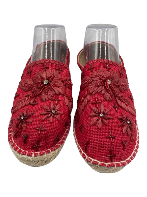 Antik Batik Shoe Size 38 Red Burlap Woven Slip On Beaded Shoes Red / 38