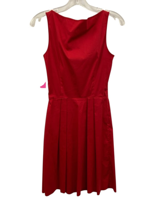 Prada Size 40 Red Cotton Blend Sleeveless Pleat Detail Darted Side Zip Dress Red / 40