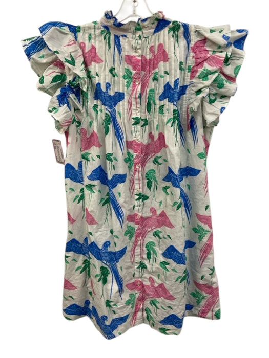 Oliphant Size Est S White, Pink & Blue Cotton Flora & Fauna Bird Print Dress White, Pink & Blue / Est S
