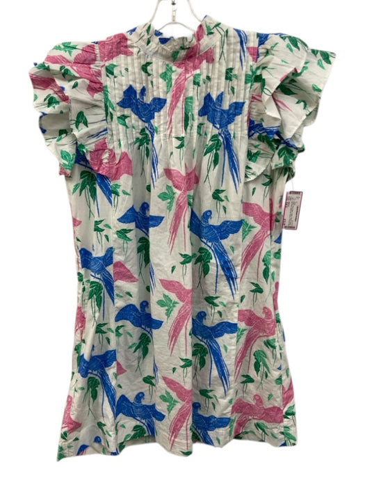 Oliphant Size Est S White, Pink & Blue Cotton Flora & Fauna Bird Print Dress White, Pink & Blue / Est S