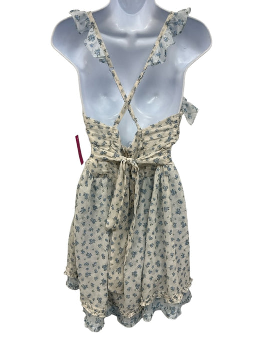 For Love & Lemons Size S Cream White & Blue Polyester Floral Rosette Dress Cream White & Blue / S