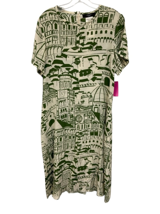 Weekend Max Mara Size 8 Cream White & Green Silk City Print Short Sleeve Dress Cream White & Green / 8