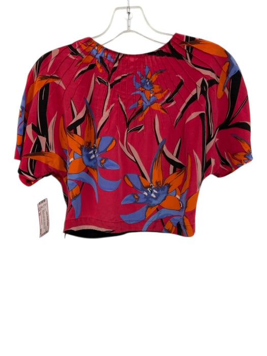 Diane Von Furstenberg Size XS Magenta & Multi Silk Abstract Floral Crop Top Magenta & Multi / XS