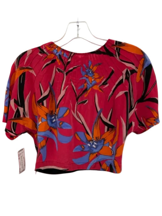 Diane Von Furstenberg Size XS Magenta & Multi Silk Abstract Floral Crop Top Magenta & Multi / XS