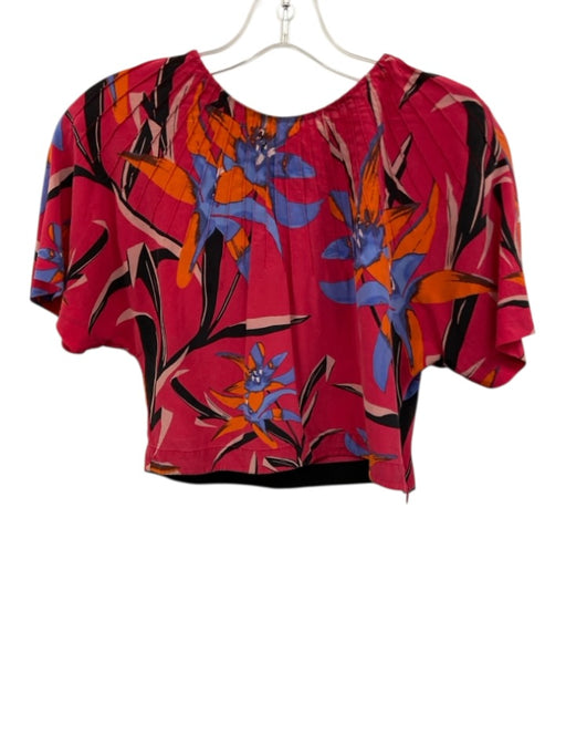 Diane Von Furstenberg Size XS Magenta & Multi Silk Abstract Floral Crop Top Magenta & Multi / XS