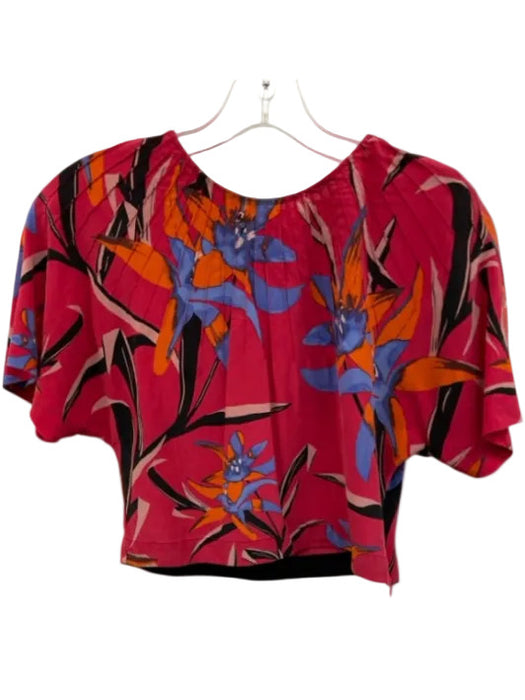 Diane Von Furstenberg Size XS Magenta & Multi Silk Abstract Floral Crop Top Magenta & Multi / XS