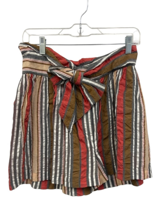 Ulla Johnson Size 6 Red, White & Brown Cotton Striped Tie Waist Pocketed Shorts Red, White & Brown / 6