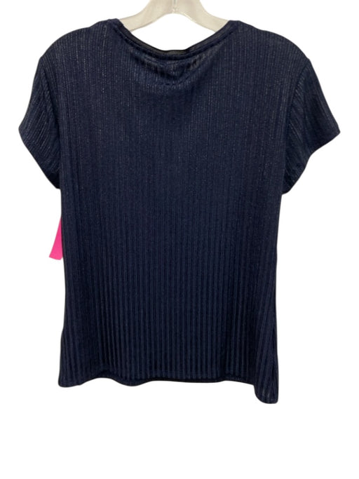 Ted Baker Size 3 Navy Blue Polyester Blend Shimmer Ribbed Knit Short Sleeve Top Navy Blue / 3
