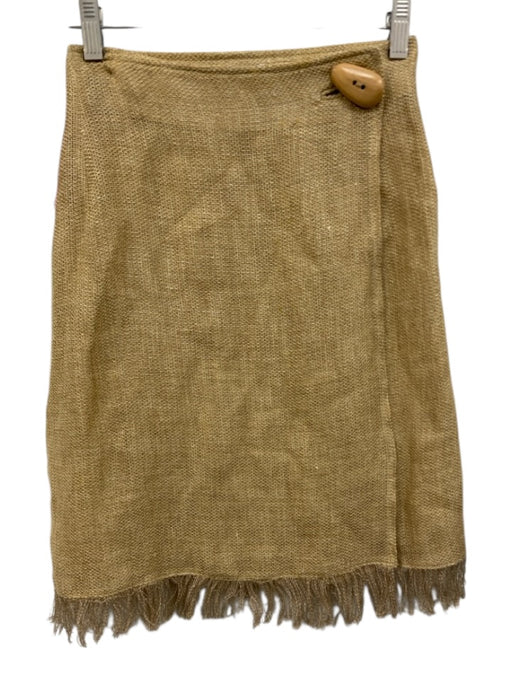Genny Size 8 Beige Linen & Viscose Midi Fringe Knit Skirt Beige / 8