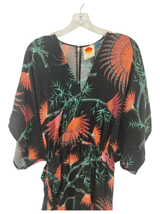 Farm for Anthropologie Size M Black & Multi Viscose Viscose Floral Dress Black & Multi / M
