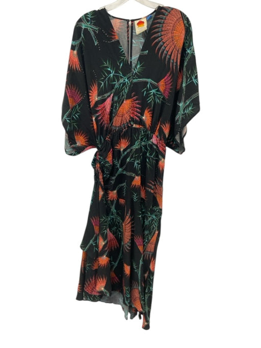 Farm for Anthropologie Size M Black & Multi Viscose Viscose Floral Dress Black & Multi / M