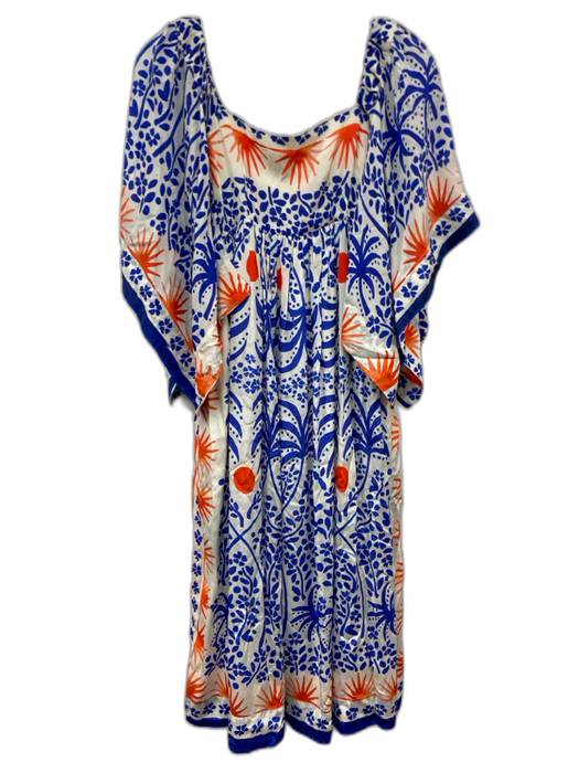 Farm Rio Size XS Blue, Orange, White Viscose Short Bell Sleeve Square Neck Dress Blue, Orange, White / XS