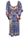 Farm Rio Size XS Blue, Orange, White Viscose Short Bell Sleeve Square Neck Dress Blue, Orange, White / XS