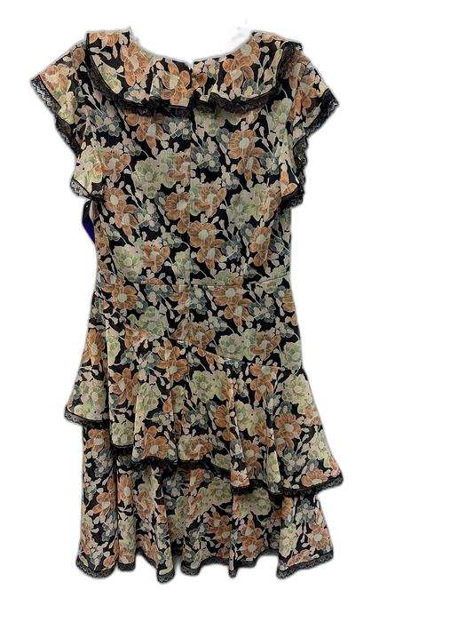 Mikael Aghal Size 6 Black, Orange, Green Polyester Cap Sleeve Floral Print Dress Black, Orange, Green / 6