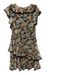 Mikael Aghal Size 6 Black, Orange, Green Polyester Cap Sleeve Floral Print Dress Black, Orange, Green / 6
