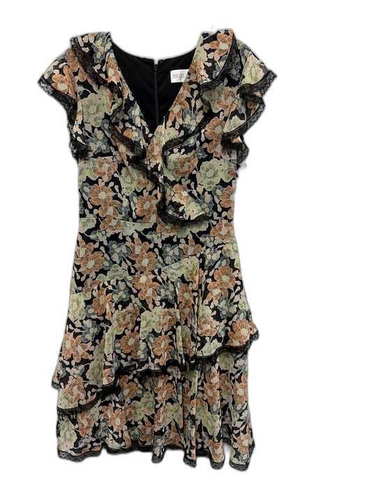 Mikael Aghal Size 6 Black, Orange, Green Polyester Cap Sleeve Floral Print Dress Black, Orange, Green / 6