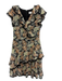 Mikael Aghal Size 6 Black, Orange, Green Polyester Cap Sleeve Floral Print Dress Black, Orange, Green / 6