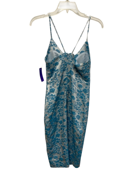 Likely Size 4 Blue Viscose Blend Jacquard V Neck Front Slit Zip Back Dress Blue / 4