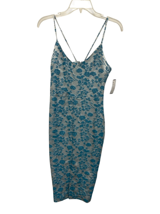 Likely Size 4 Blue Viscose Blend Jacquard V Neck Front Slit Zip Back Dress Blue / 4