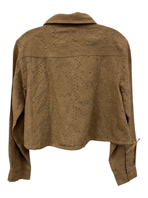 Solid & Striped Size M Brown Linen Blend Button Front Eyelet Embroidered Top Brown / M