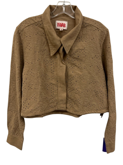 Solid & Striped Size M Brown Linen Blend Button Front Eyelet Embroidered Top Brown / M