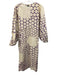 Obey Size Large Purple & Cream Cotton Long puff sleeve Spots Gathered Midi Dress Purple & Cream / Large