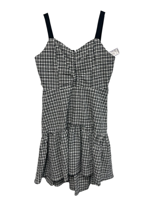 Parker Size Est M Black & White Cotton Blend Sleeveless Plaid Gathered Dress Black & White / Est M