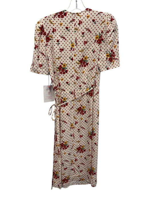 Rouje Size 36 Cream, Red, Green Viscose Short Sleeve Floral & Spotted Midi Dress Cream, Red, Green / 36