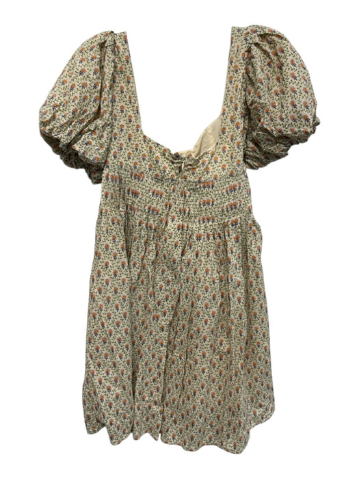Kourt Size Medium Green, Orange, Yellow Cotton Short Puff Sleeve Floral Dress Green, Orange, Yellow / Medium