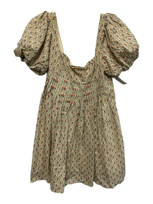 Kourt Size Medium Green, Orange, Yellow Cotton Short Puff Sleeve Floral Dress Green, Orange, Yellow / Medium