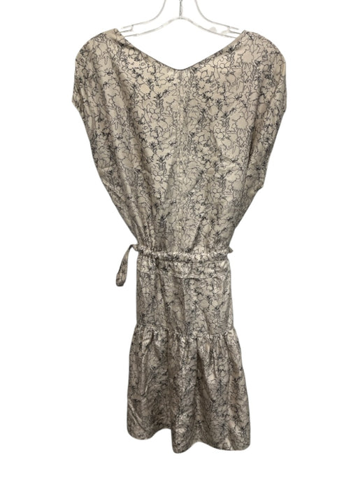 Rag & Bone Size XS Beige & Black Silk Short Sleeve Floral Split Neck Dress Beige & Black / XS
