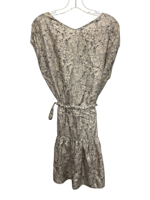 Rag & Bone Size XS Beige & Black Silk Short Sleeve Floral Split Neck Dress Beige & Black / XS