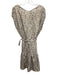 Rag & Bone Size XS Beige & Black Silk Short Sleeve Floral Split Neck Dress Beige & Black / XS